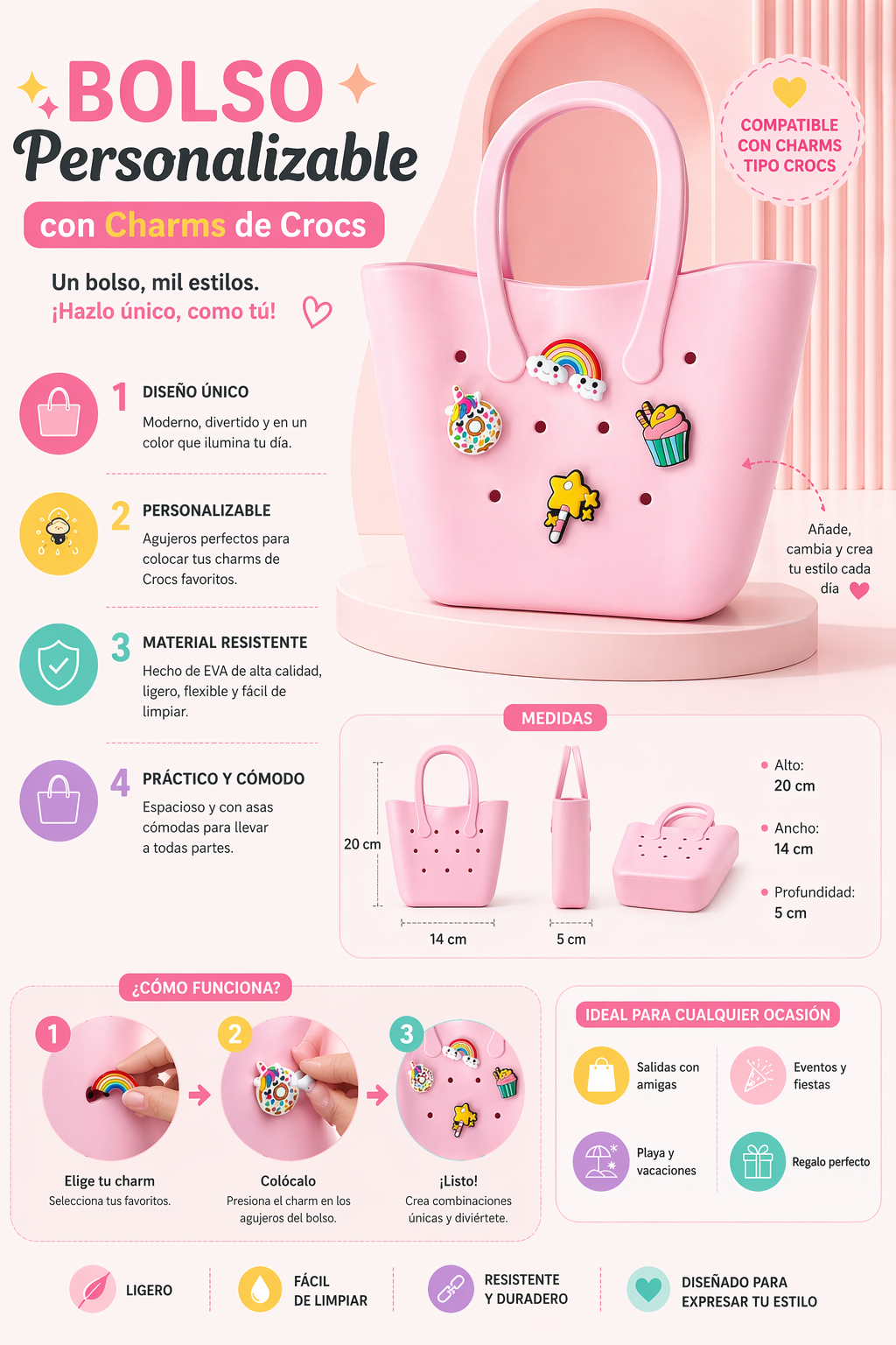 Bolso Personalizable con Charms Tipo Crocs